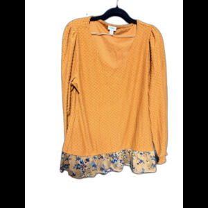 J Crew Tiered Tunic Size L Mustard Color Long Sleeve Polka Dot